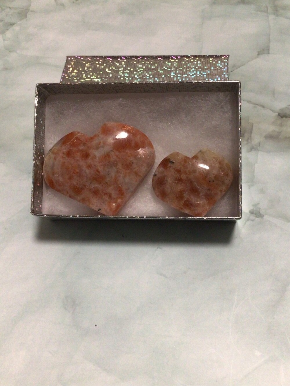 Sunstone Heart Gemstone Set - Polished Orange Heart Stones